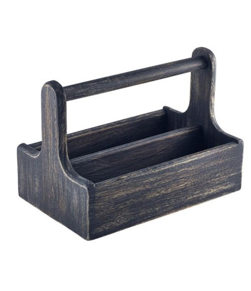 Houten Tafelcaddy Groot Handvat Zwart 25x15,3x18cm Acacia