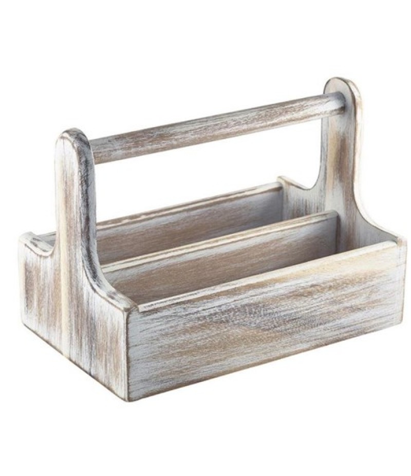 Houten Tafelcaddy Groot Met Handvat Wit 25x15,5x18cm Acacia